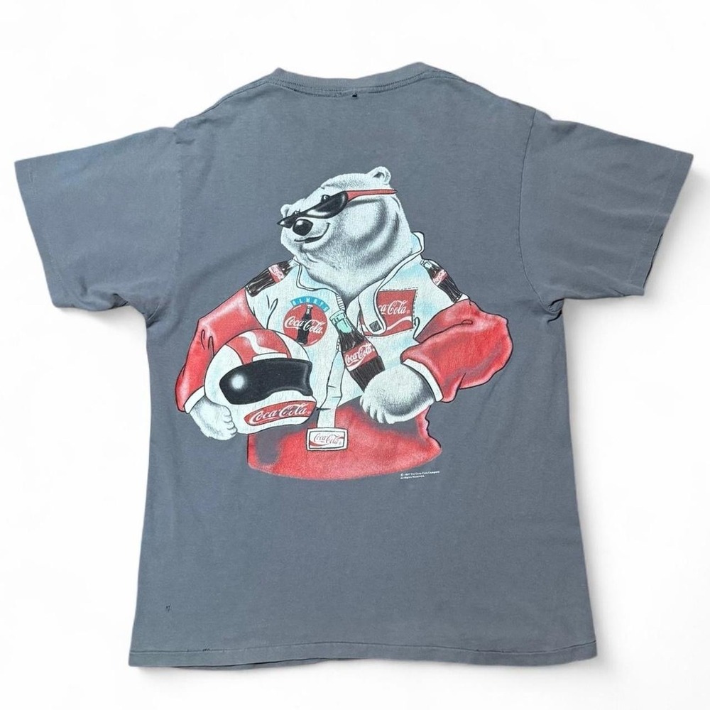 Vintage 90s Distressed Coca Cola Polar Bear Racing Auto Promo Graphic T-Shirt